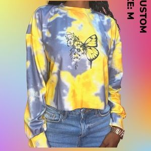 TZB butterfly tie dye cropped sweater